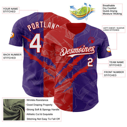 Custom Graffiti Pattern White Purple-Red 3D Scratch Authentic Baseball Jersey