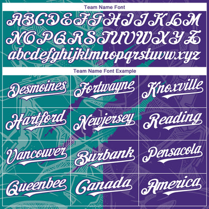 Custom Graffiti Pattern White Purple-Teal 3D Scratch Authentic Baseball Jersey
