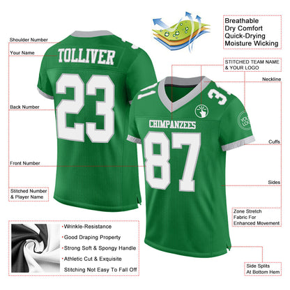 Custom Grass Green White-Gray Mesh Authentic Football Jersey