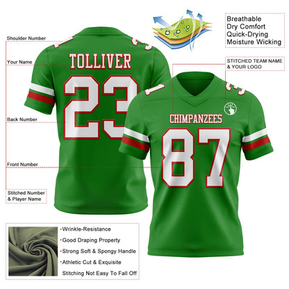 Custom Grass Green White-Red Mesh Authentic Football Jersey