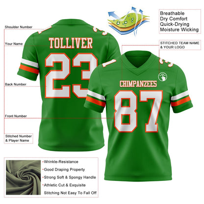 Custom Grass Green White-Orange Mesh Authentic Football Jersey