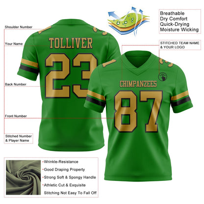 Custom Grass Green Old Gold-Black Mesh Authentic Football Jersey