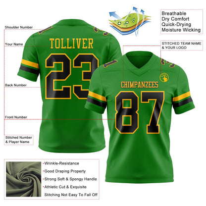 Custom Grass Green Black-Gold Mesh Authentic Football Jersey
