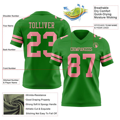 Custom Grass Green Medium Pink Mesh Authentic Football Jersey