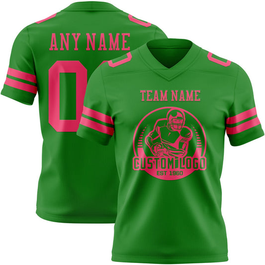 Custom Grass Green Neon Pink Mesh Authentic Football Jersey