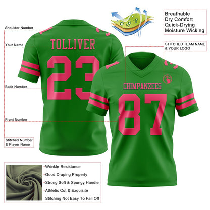 Custom Grass Green Neon Pink Mesh Authentic Football Jersey