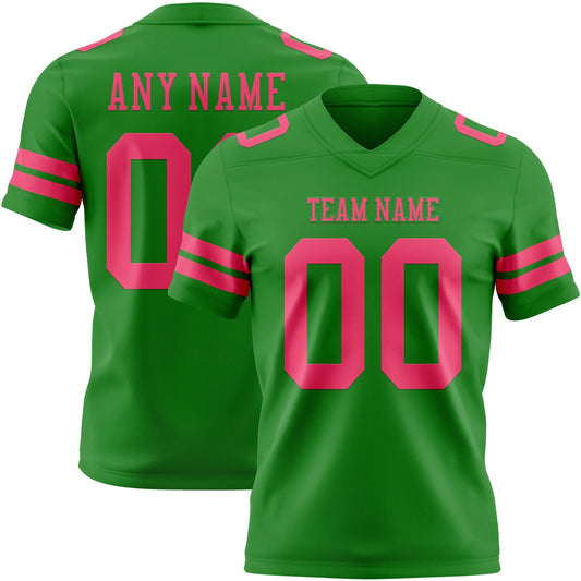 Custom Grass Green Neon Pink Mesh Authentic Football Jersey