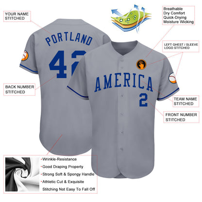 Custom Gray Royal Authentic Baseball Jersey