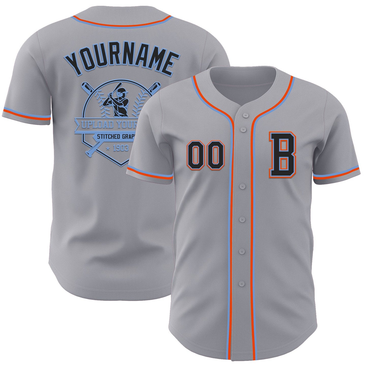 Custom Gray Black Powder Blue-Orange Authentic Baseball Jersey