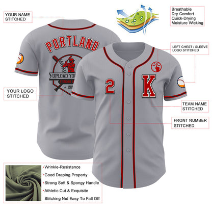 Custom Gray Red-Black Authentic Baseball Jersey