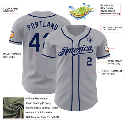 Custom Gray Navy Authentic Baseball Jersey