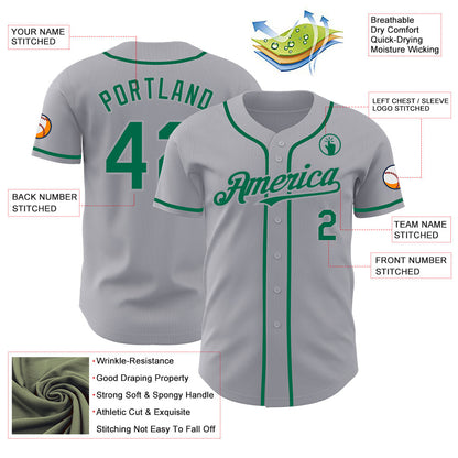 Custom Gray Kelly Green Authentic Baseball Jersey
