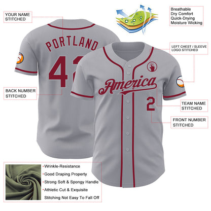 Custom Gray Crimson Authentic Baseball Jersey