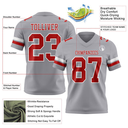 Custom Gray Red-White Mesh Authentic Football Jersey