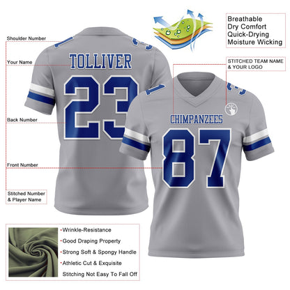 Custom Gray Royal-White Mesh Authentic Football Jersey
