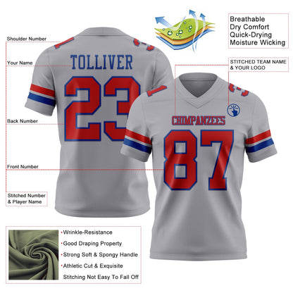 Custom Gray Red-Royal Mesh Authentic Football Jersey