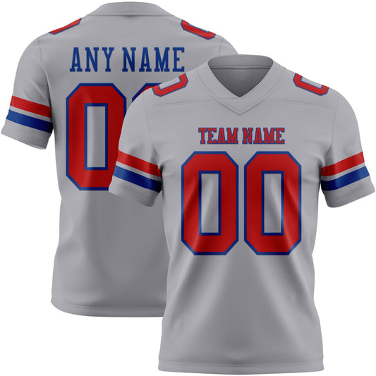 Custom Gray Red-Royal Mesh Authentic Football Jersey