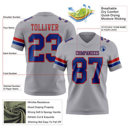 Custom Gray Royal-Red Mesh Authentic Football Jersey