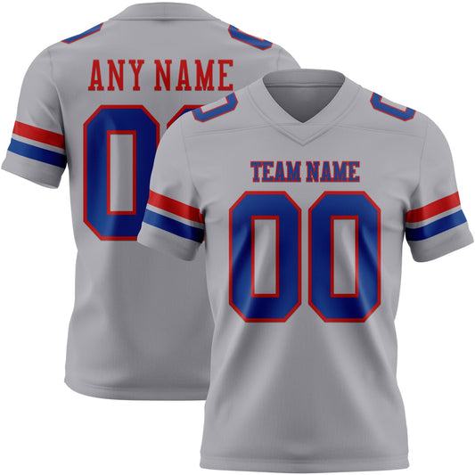 Custom Gray Royal-Red Mesh Authentic Football Jersey
