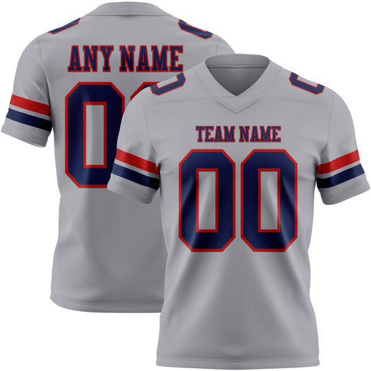 Custom Gray Navy-Red Mesh Authentic Football Jersey