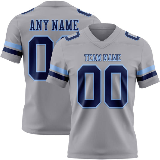 Custom Gray Navy-Light Blue Mesh Authentic Football Jersey
