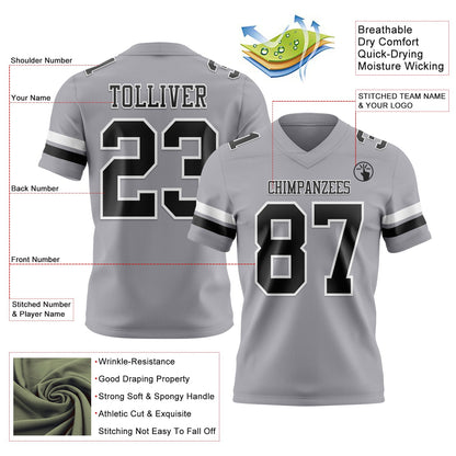 Custom Gray Black-White Mesh Authentic Football Jersey