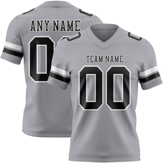 Custom Gray Black-White Mesh Authentic Football Jersey