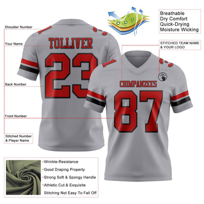 Custom Gray Red-Black Mesh Authentic Football Jersey