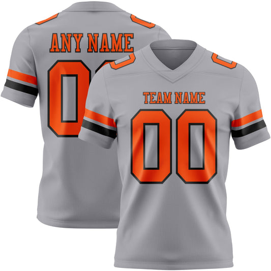 Custom Gray Orange-Black Mesh Authentic Football Jersey