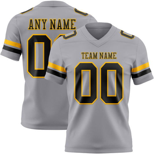 Custom Gray Black-Gold Mesh Authentic Football Jersey