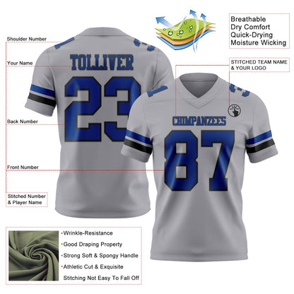 Custom Gray Royal-Black Mesh Authentic Football Jersey