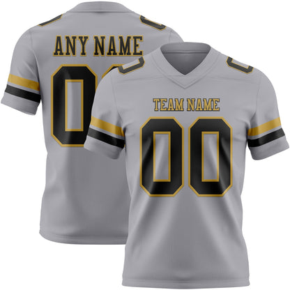 Custom Gray Black-Old Gold Mesh Authentic Football Jersey