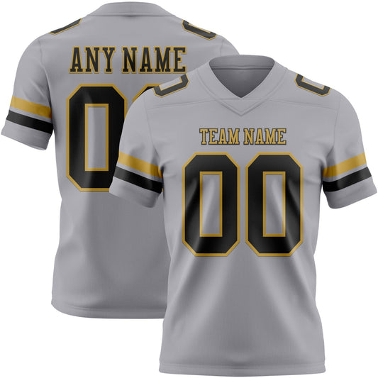 Custom Gray Black-Old Gold Mesh Authentic Football Jersey