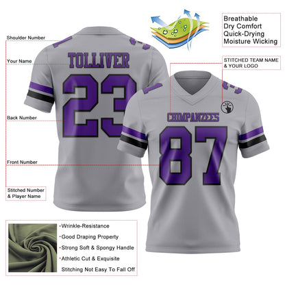 Custom Gray Purple-Black Mesh Authentic Football Jersey