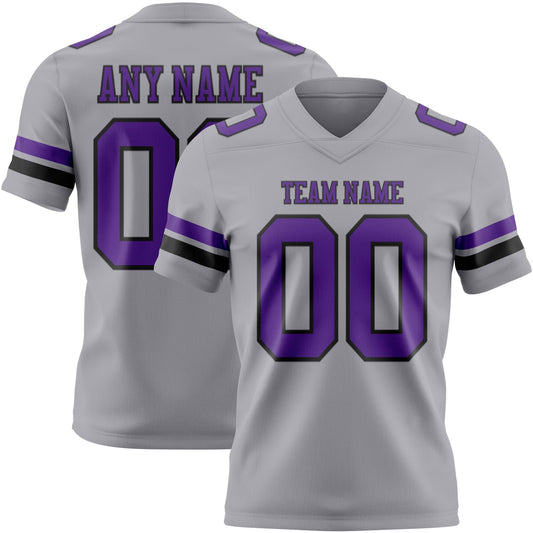 Custom Gray Purple-Black Mesh Authentic Football Jersey