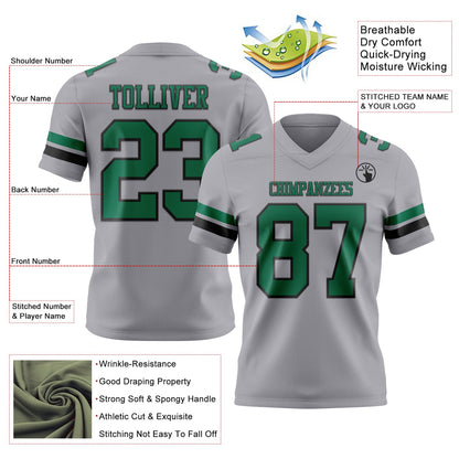 Custom Gray Kelly Green-Black Mesh Authentic Football Jersey