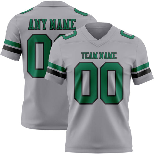 Custom Gray Kelly Green-Black Mesh Authentic Football Jersey