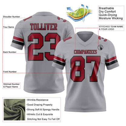 Custom Gray Cardinal-Black Mesh Authentic Football Jersey