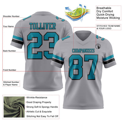 Custom Gray Teal-Black Mesh Authentic Football Jersey