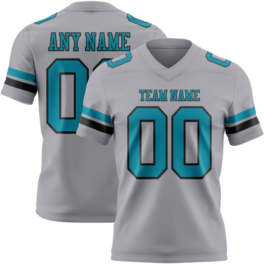 Custom Gray Teal-Black Mesh Authentic Football Jersey
