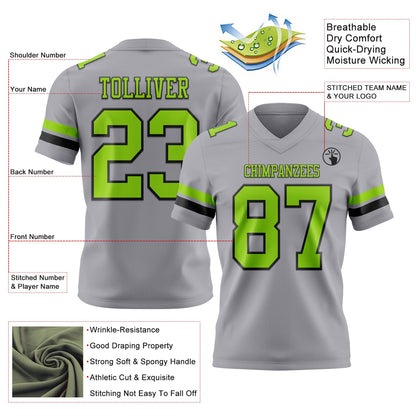 Custom Gray Neon Green-Black Mesh Authentic Football Jersey