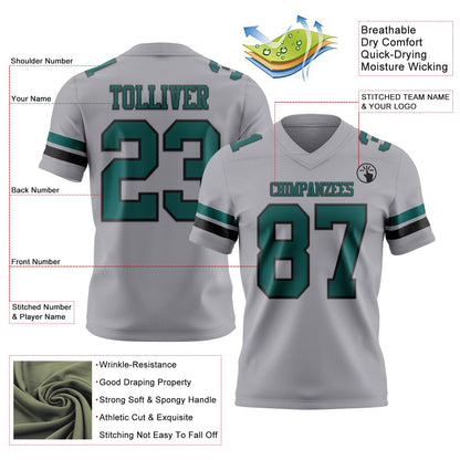 Custom Gray Midnight Green-Black Mesh Authentic Football Jersey