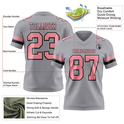 Custom Gray Medium Pink-Black Mesh Authentic Football Jersey