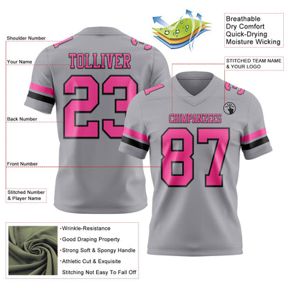 Custom Gray Pink-Black Mesh Authentic Football Jersey