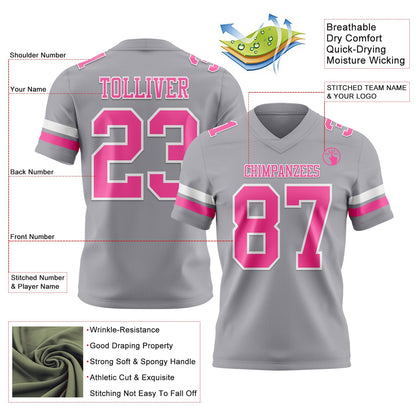Custom Gray Pink-White Mesh Authentic Football Jersey