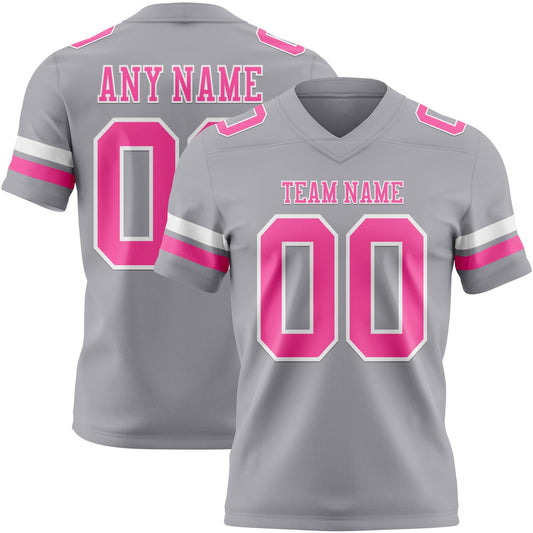 Custom Gray Pink-White Mesh Authentic Football Jersey