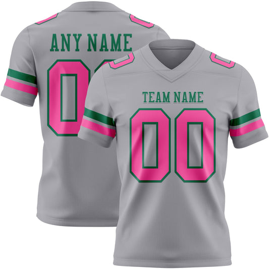 Custom Gray Pink-Kelly Green Mesh Authentic Football Jersey