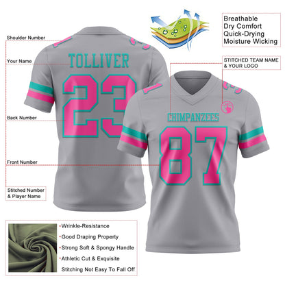 Custom Gray Pink-Aqua Mesh Authentic Football Jersey