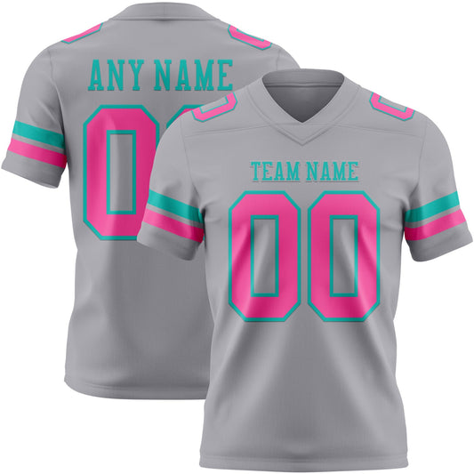 Custom Gray Pink-Aqua Mesh Authentic Football Jersey
