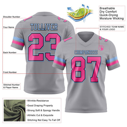 Custom Gray Pink Black-Light Blue Mesh Authentic Football Jersey